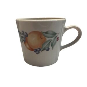 Corning Abundance Coffee Cup Mug Fruit Design Blue Red Green Orange VTG USA Made